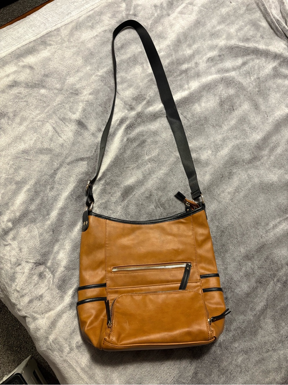 Women's Tan Crossbody Shoulder Bag with Black Trim